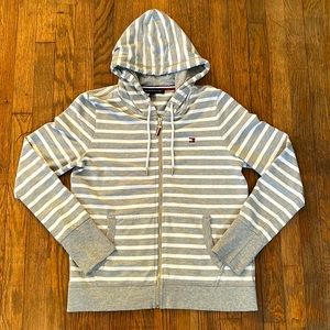 Tommy Hilfiger Gray & White Striped Zip-Up